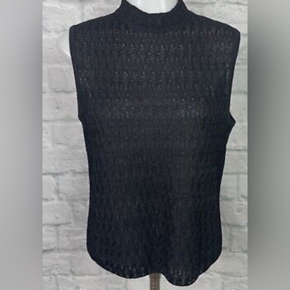 NWT St John Griffith Gray Black Sparkle Knit Mock Neck Top - Picture 4 of 5
